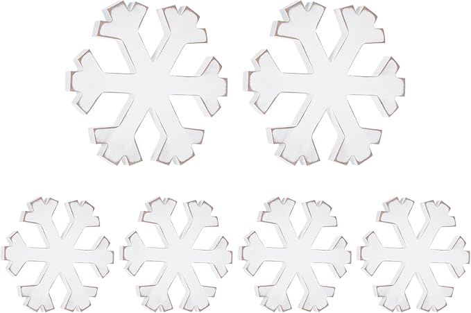 6Pcs Snowflake Decorations Christmas Decor White Winter Wooden Snowflakes by Unknown