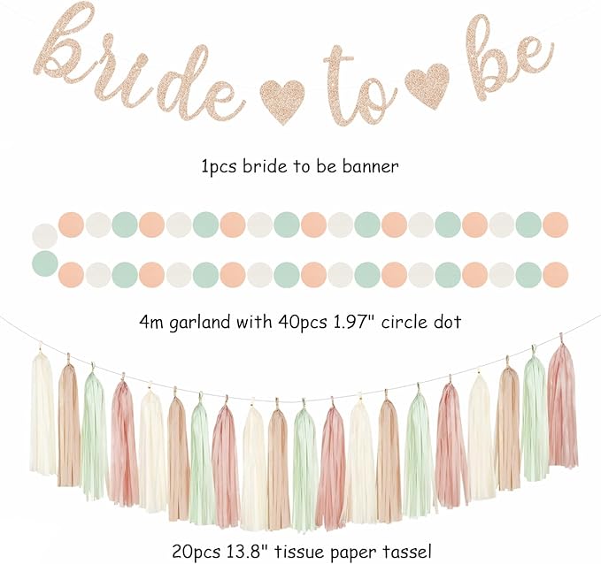 Sage-Green Pink-Beige Bridal-Shower Party-Decorations - Image 2
