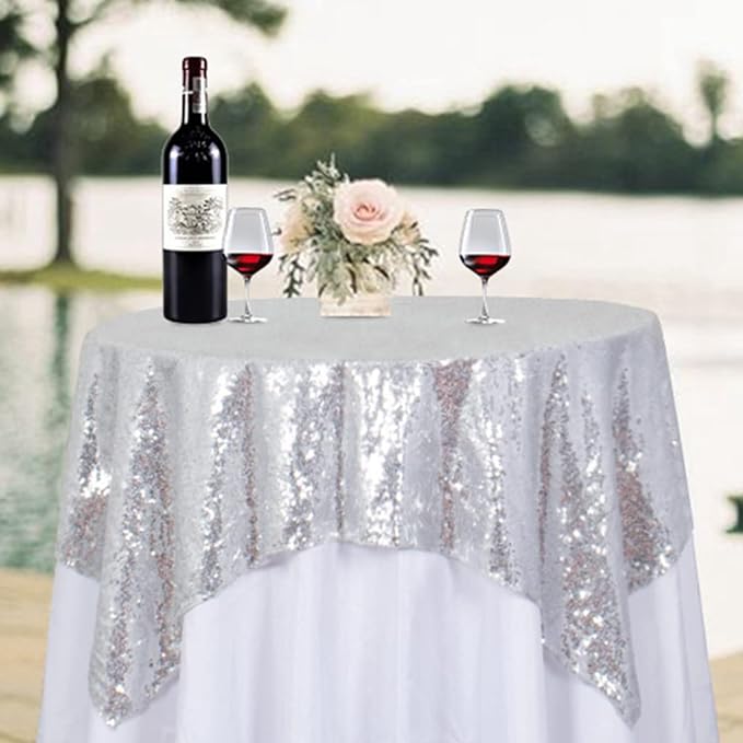 ShinyBeauty Sequin Tablecloth-Silver Sequin Table Overlay and Sequin by ShinyBeauty