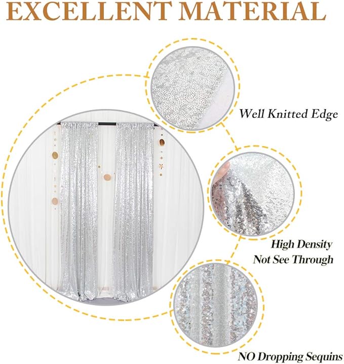 ShinyBeauty Silver Sequin Curtain Backdrop 2 Panels 4FTx8FT Photo Curtain - Image 4