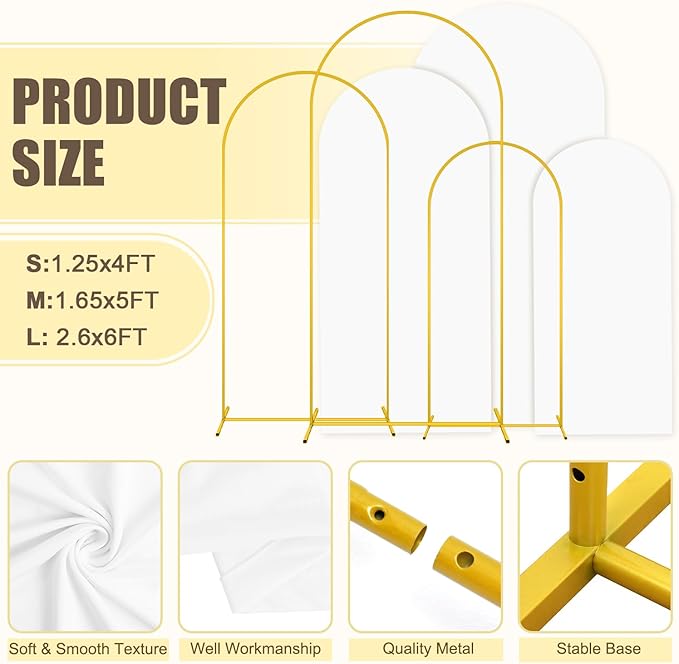 MODFUNS Metal Arch Backdrop Stand and Cover Set 4&5&6ft Gold Arch Backdrop - Image 3