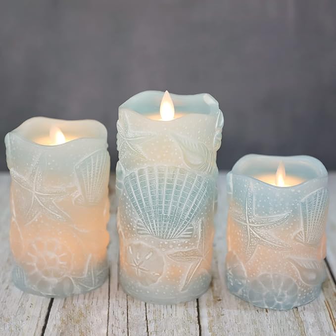 Silverstro Ocean Flameless Candles Remote Carved Seashell Real Wax Flicker - Image 7