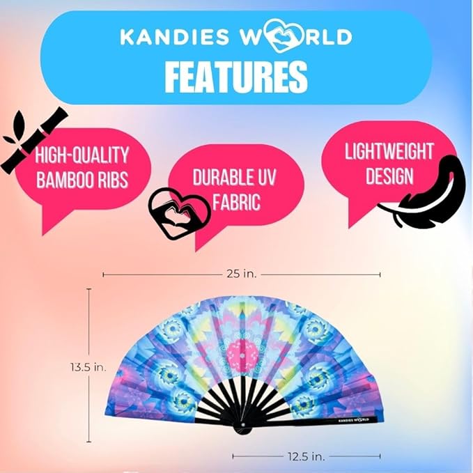 Kandies World UV Reactive Custom Festival Folding Hand Fan - Image 2