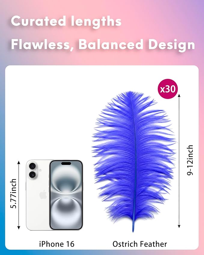 NEWONG 30pcs Royal Blue Ostrich Feathers Natural Bulk 9-12in（23-30cm） Vase - Image 2