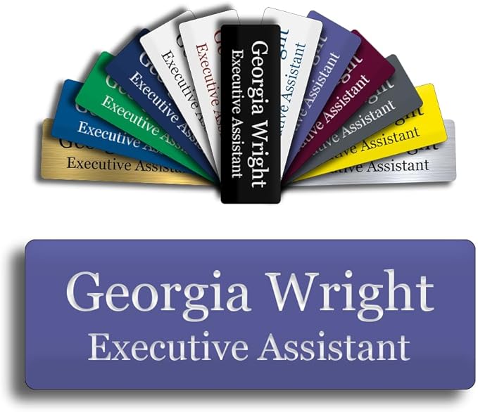 Custom Engraved Name Tag 1" x 3" Personalized Badge Magnetic or Pin Backing by GemAwards