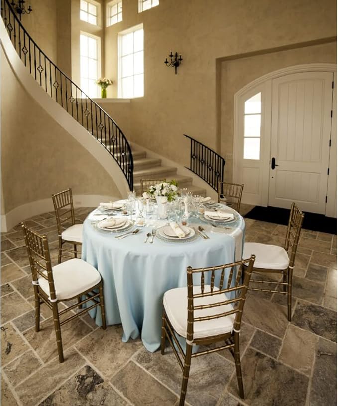 LTC LINENS 10 Pack 108 Inch Round Tablecloths Baby Blue - Image 5