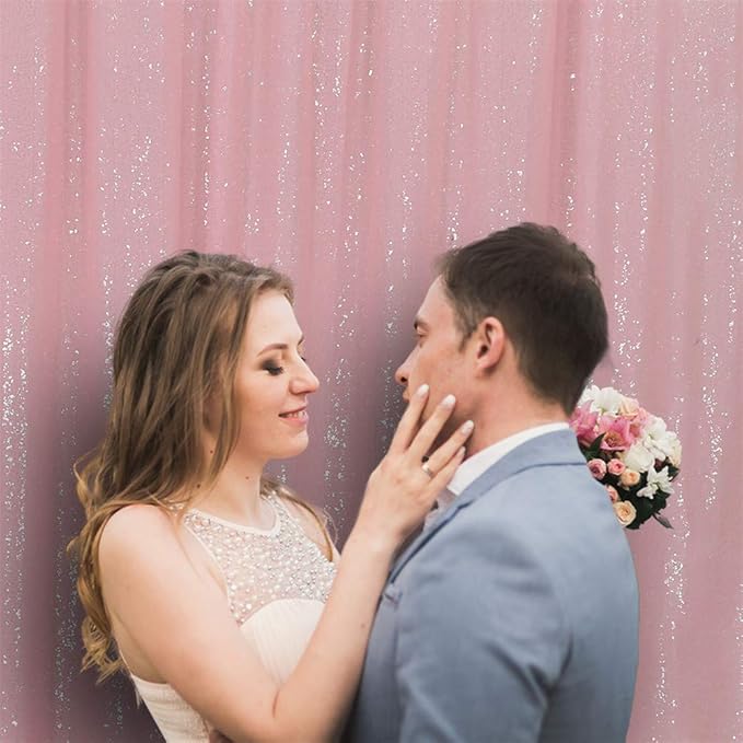Eternal Beauty Pink Sequin Backdrop, 6x8 Ft Glitter Background Curtains - Image 7