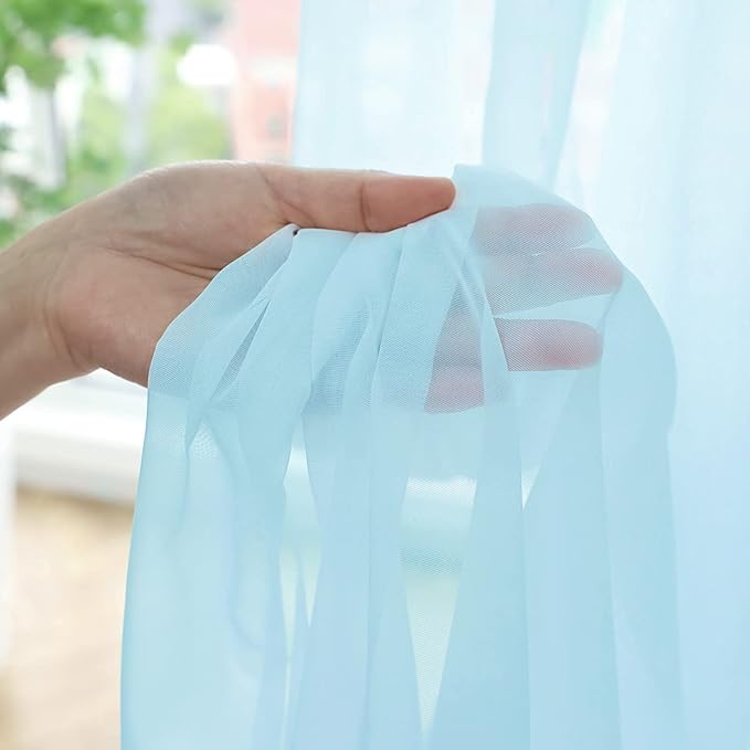 Window Lake Blue Sheer Curtains 48 Inches Width 45 Inches Long 2 Panels Sheer - Image 3
