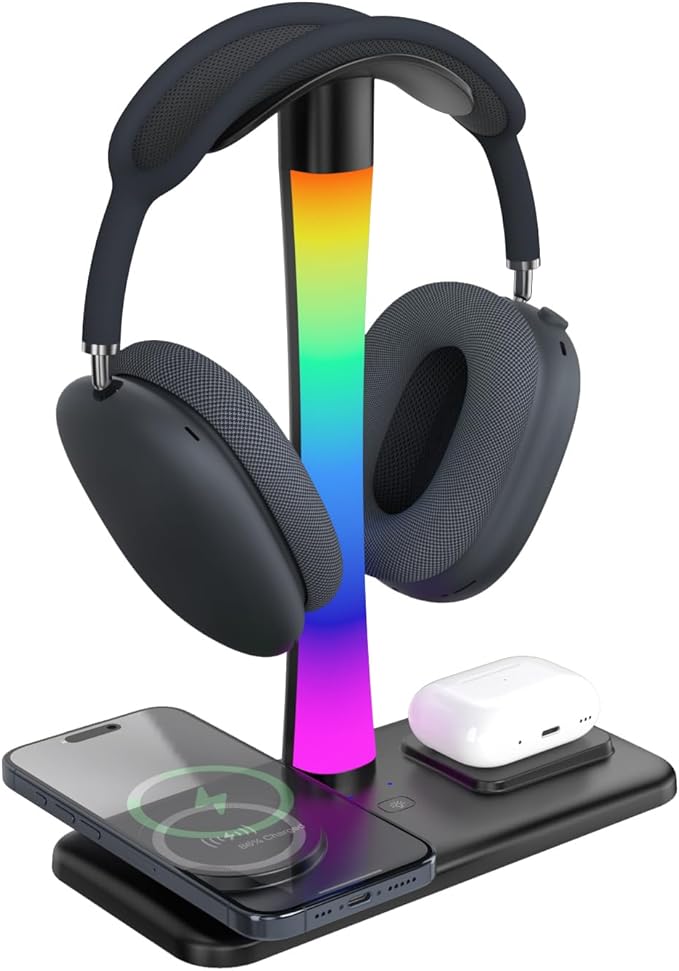 Headphone Stand with Wireless Charger, Gaming HeadsetStand with RGB Light Mode - Image 2