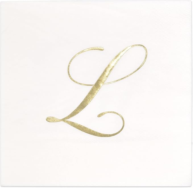 Gift Boutique 100 Gold Monogram Cocktail Napkins Letter L Disposable Paper Pack by GiftBoutique