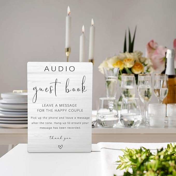 Audio Guestbook Sign, Audio Phone Guestbook Wooden Stand 8x11.2inch, Audio - Image 3