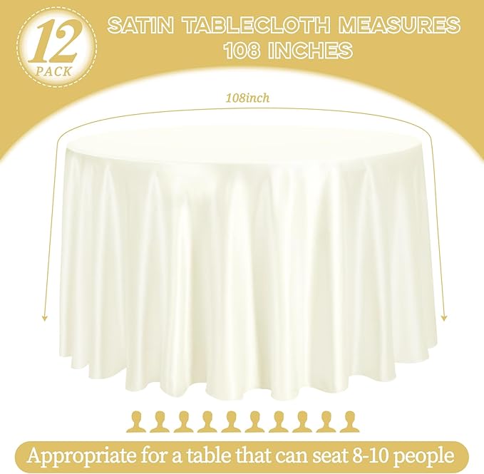 fani 12 Pack 108 Inch Ivory Satin Tablecloth - Image 2