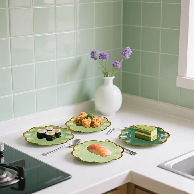 48Pcs Sage Green Scalloped Party Plates - Image 6