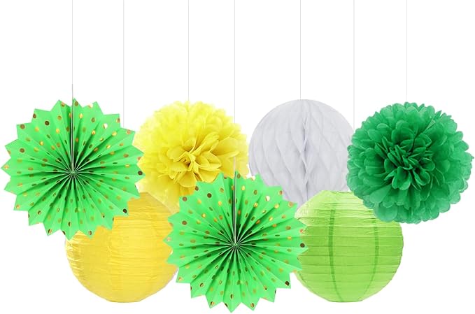 Yellow-White Green Party-Decorations Streamers-Lanterns - Image 6