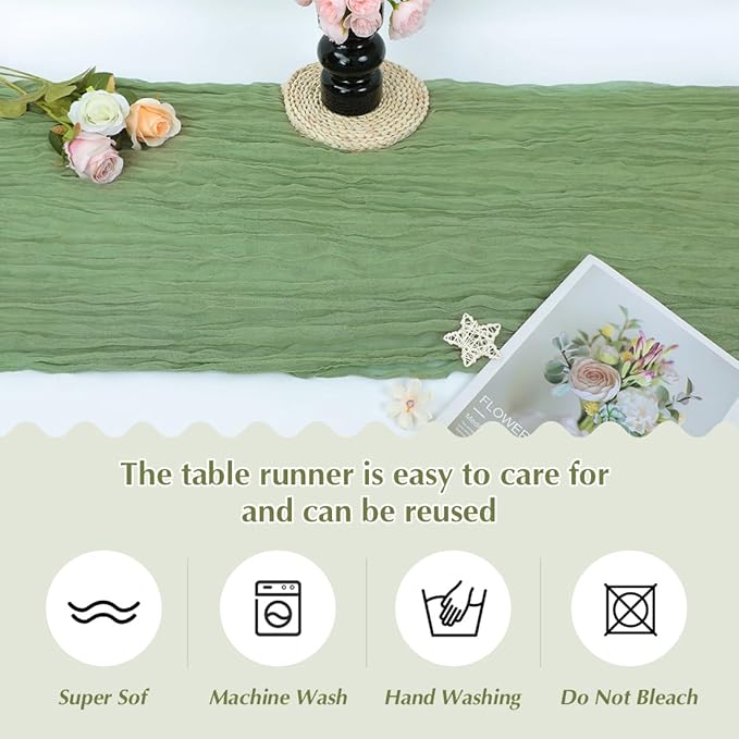 10 Pack Olive Green Cheesecloth Table Runner -21*120Inch Long Boho Wedding - Image 4