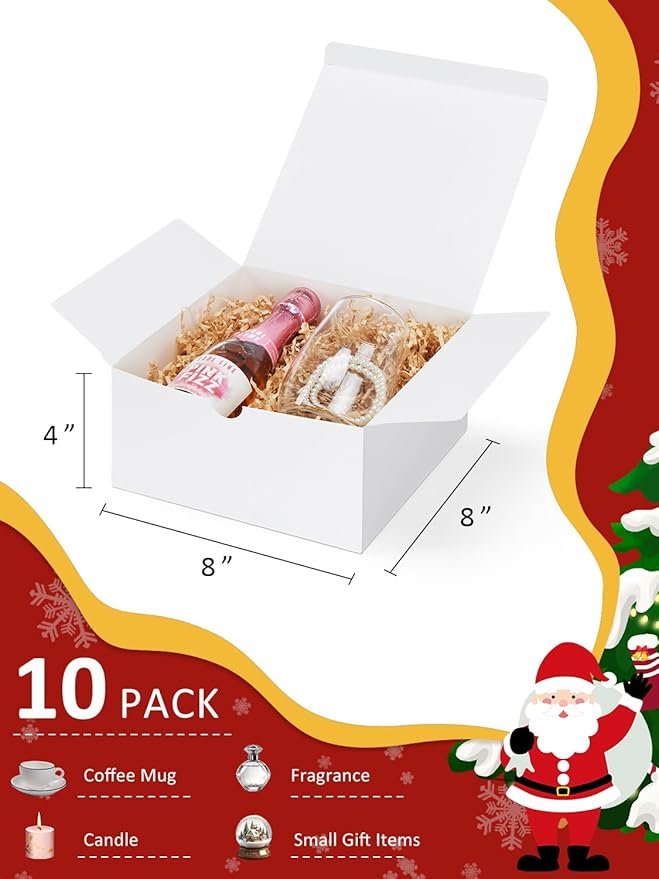 Eupako White Gift Boxes 8x8x4 10 Pack, Kraft Paper Gift Boxes - Image 2