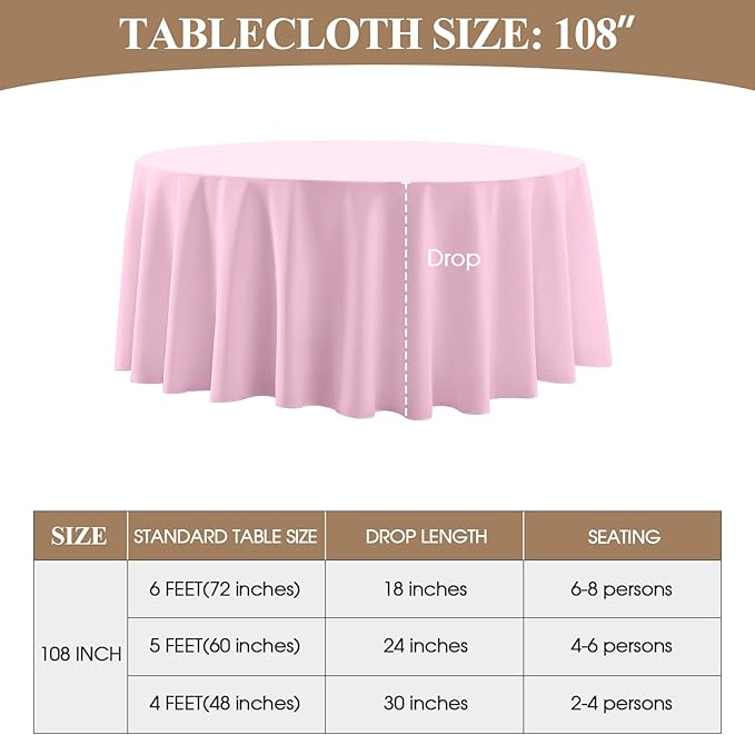 Round Tablecloth 2 Pack 108 Inch Pink Tablecloths Washable Decorative Linen - Image 6