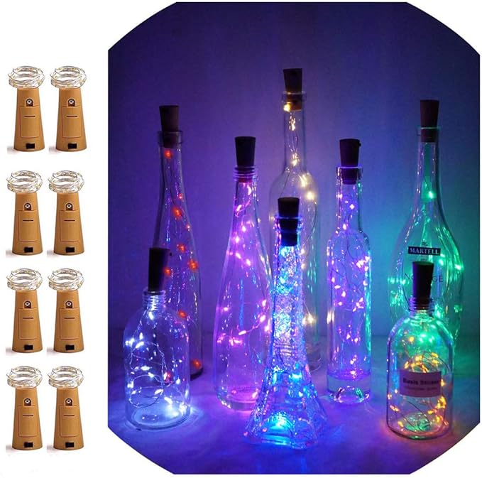 Wine Bottle Lights with Cork Switch, 15 LED 8 Pack Battery Operated Mini Fairy by LoveNite