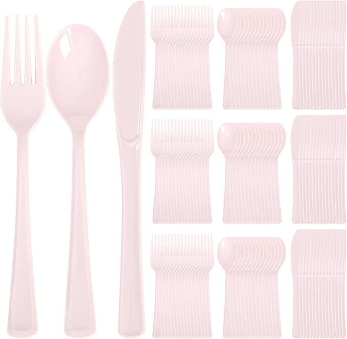 Supernal 300 Pieces Pink Plastic Silverware Heavy Duty Disposable Silverware by supernal