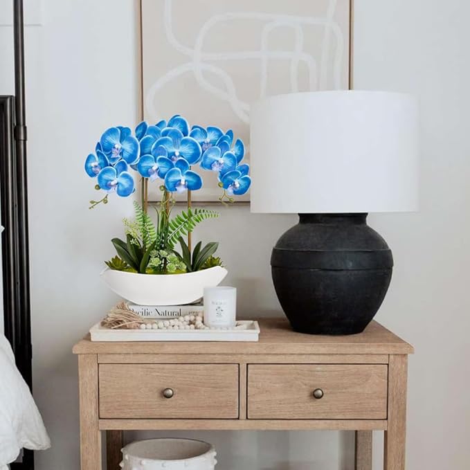 Briful Blue Orchid Artificial Flowers 18in Fake Orchid Silk Flowers - Image 6