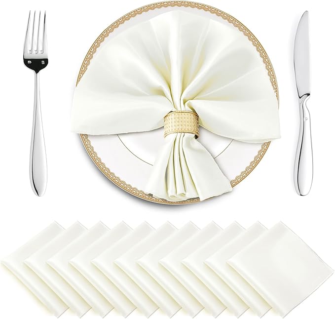 Horbaunal 16 Pack Ivory Satin Napkins 17 x 17 Inch, Square Silky Cloth Napkins by Horbaunal