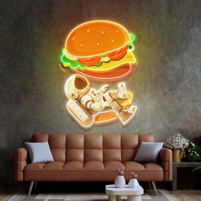 Astronaut Burger Neon Sign, Coffee Shop Decor, Business sign led light by BELISAMA