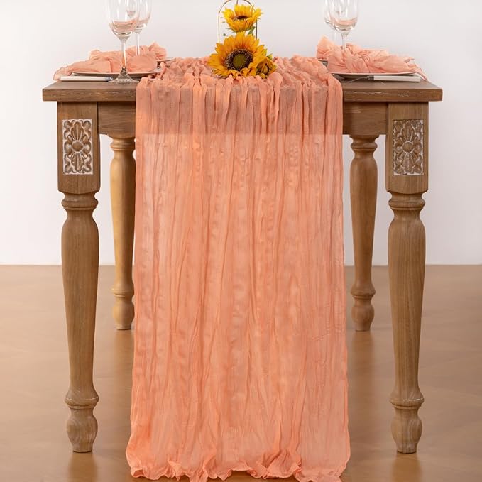 Peach Cheesecloth Table Runner Fall Table Runner Boho Gauze 120 Inches Cheese - Image 4