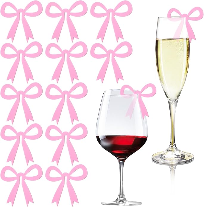 20 Pcs Pink Bow Drink Markers, Bows Drink Tags Coquette, Acrylic Bow Wine Glass by Unknown