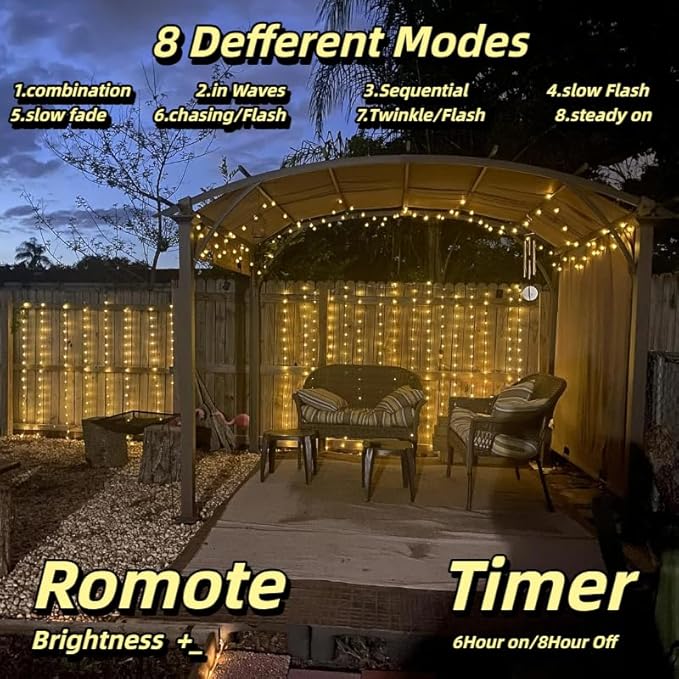 300LED Fairy Curtain Lights, 9.8x9.8Ft Warm White USB Plug in 8 Modes & Timer - Image 2