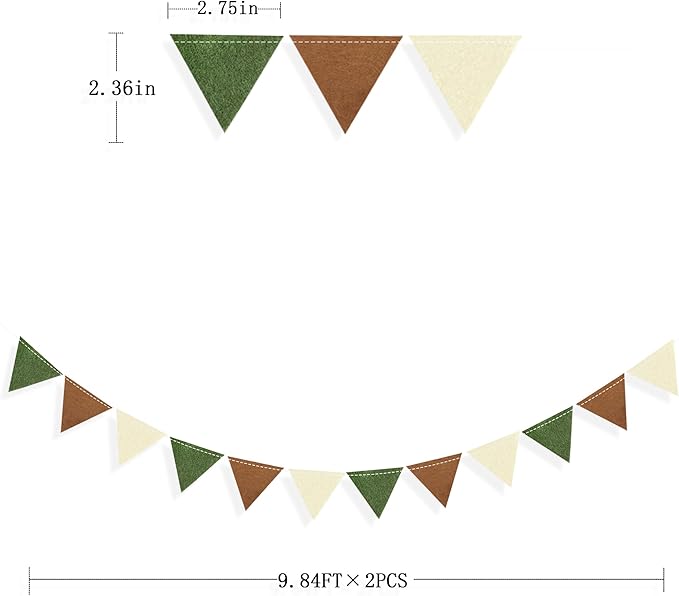 Jungle Party Decoration Sage Green Brown Beige Felt Hanging Triangle Mini - Image 2