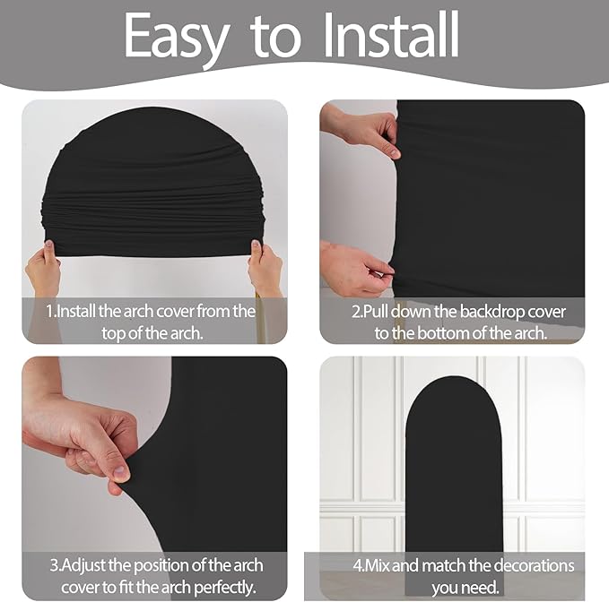WEERRW Black Arch Backdrop Cover Set of 2 Spandex Fitted Round Top Chiara - Image 6