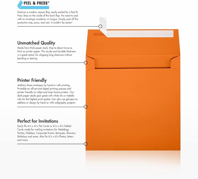 LUXPaper Square Invitation Envelopes | Peel & Press | 6 1/2" x 6 1/2" | - Image 9