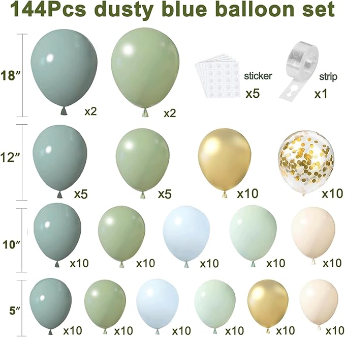 Dusty Blue Sage Green Balloon Arch Kit, Pastel Blue Green Sand White Gold - Image 2