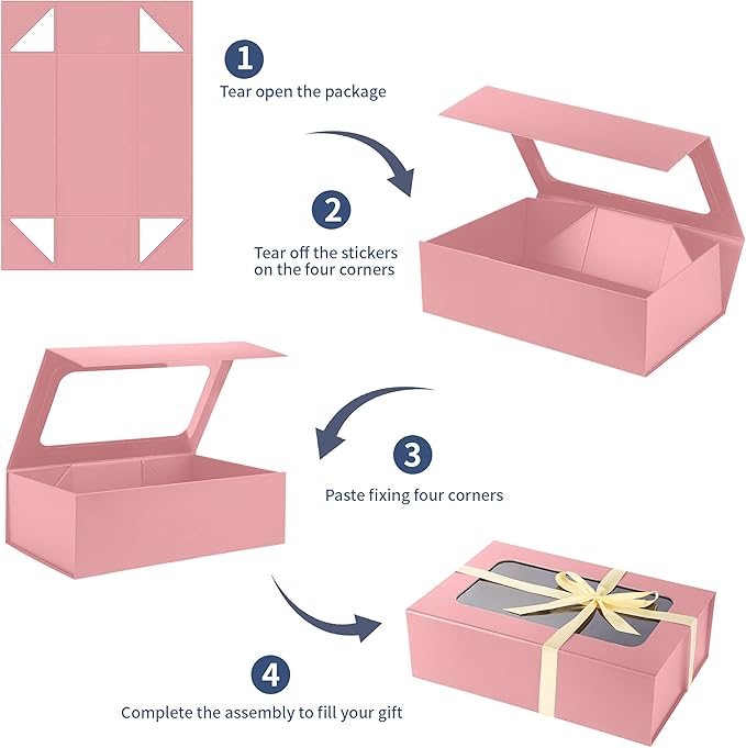 Pink Large Gift Boxes with Window, 13.5"x9"x4.3" Bridesmaid Boxe - Image 5