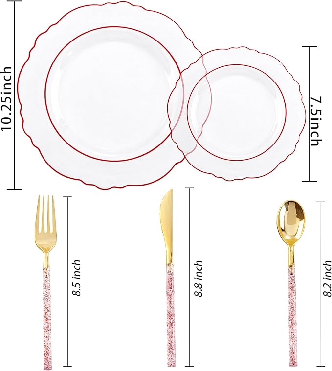 Liacere 150PCS Clear and Red Plastic Plates-Clear Red Disposable Plates - Image 5