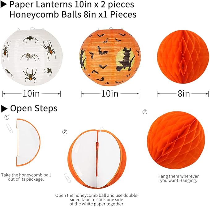Halloween Party Decorations, Hanging Spider Bat Paper Lanterns Spiders Honeycomb - Image 5