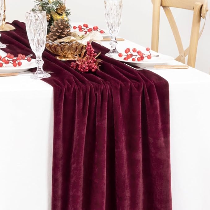 MLMC Burgundy Velvet Table Runner 10ft Elegant Luxury Wine Red Velvet Fall - Image 5