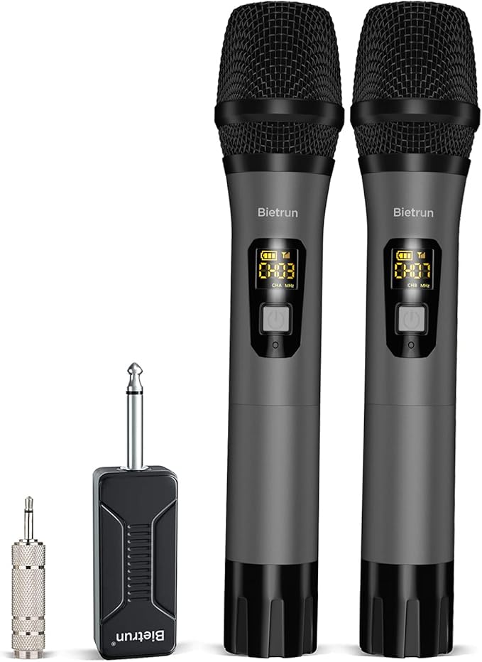 Wireless Microphone, Bietrun UHF Metal Dual Handheld Cordless Dynamic Mic System by Bietrun