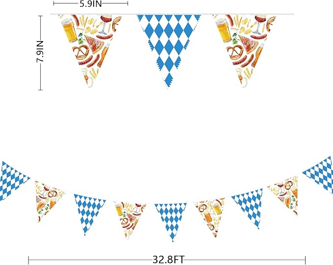 32Ft Oktoberfest Party Decorations Blue Plaid Triangle Flag Fabric Banner - Image 2