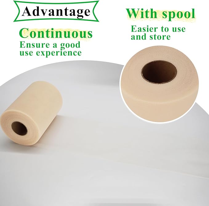 Beige Tulle Fabric Rolls 6 Inch by 100 Yards Fabric Spool Tulle Ribbon - Image 3