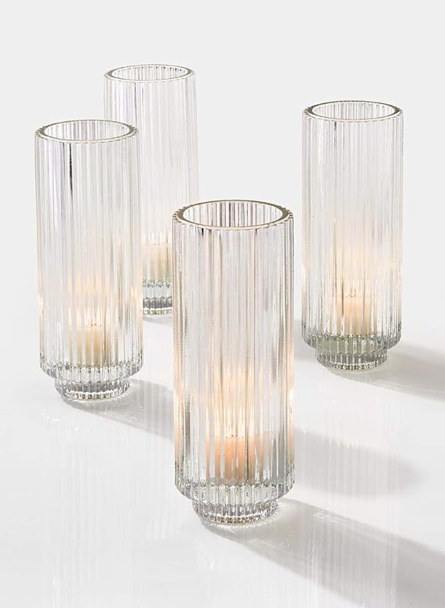 Serene Spaces Living Set of 4 Tall Clear Ribbed Glass Votive Holder, Measures - Image 2