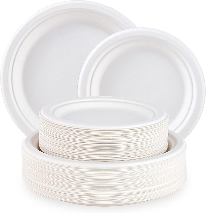 ECOLipak 120 Pack Compostable Paper Plates, 9 inch and 7 inch Heavy Duty by ECOLipak