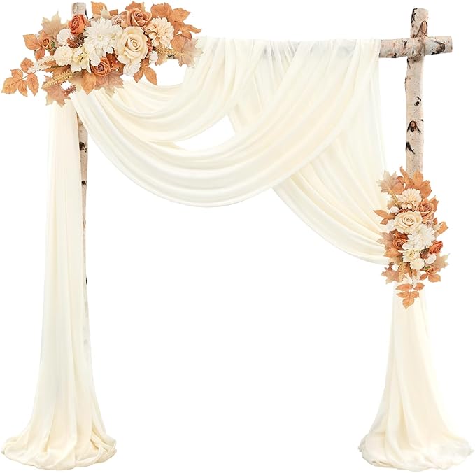 Wedding Arch Draping Fabric 8 Panels 20Ft Length x 28" Width Ivory Arch Drapes by Sunnyline