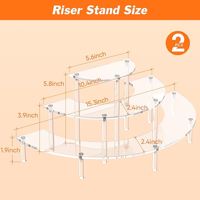 3 Tier Acrylic Display Risers 2 Pack, Half Moon Cupcake Stand, Dessert Stand - Image 2
