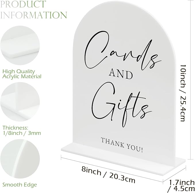 White Arch Acrylic Wedding Sign- 8"x10" Cards and Gifts Sign and Base, 1/8" - Image 2