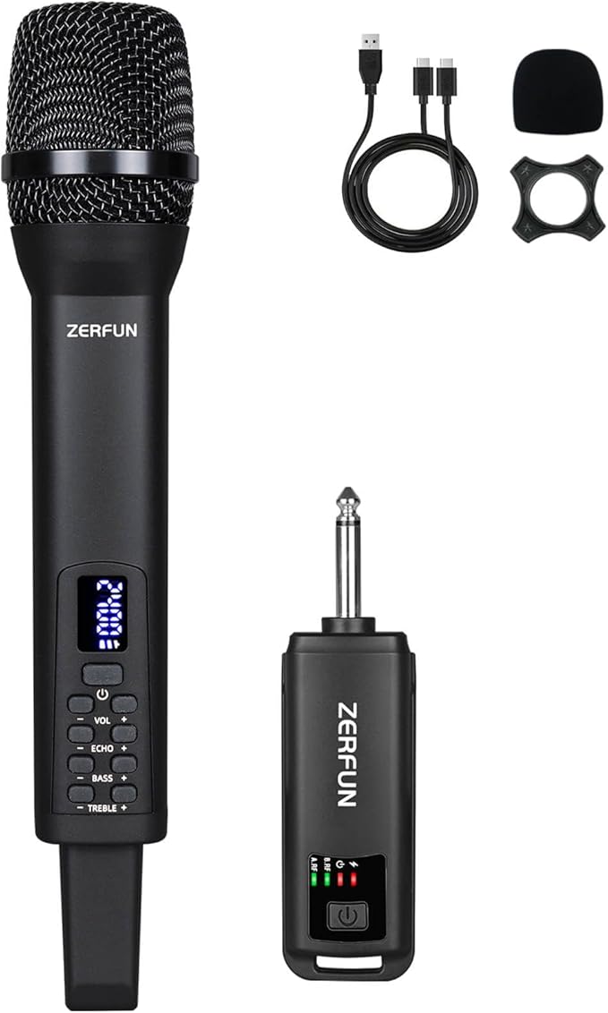 Rechargeable Wireless Microphone, Pro Handheld Cordless Mic System by ZERFUN