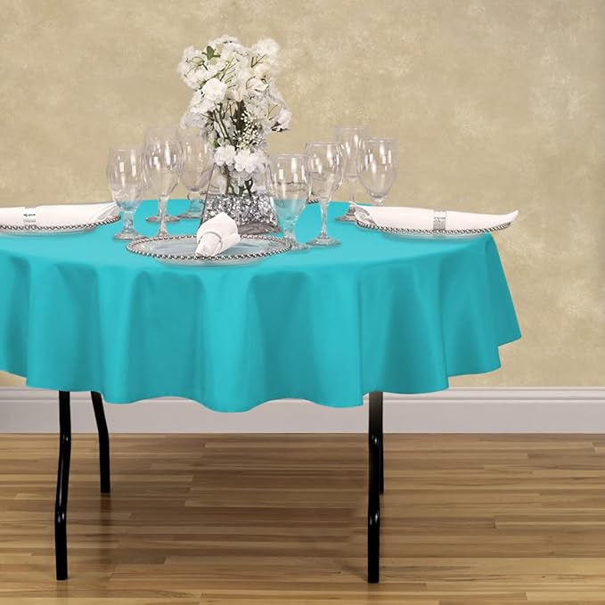 LinenTablecloth 70-Inch Round Polyester Tablecloth Turquoise - Image 3