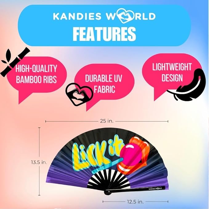 Kandies World UV Reactive Custom Festival Folding Hand Fan - Image 2