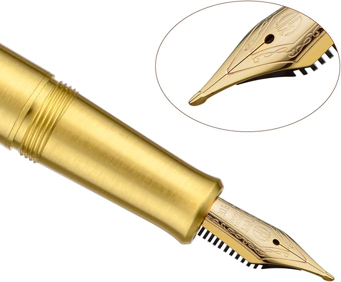 Hongdian M2 Black Forest Mini Fountain Pen, Long Blade Nib & Sleek Shape Brass - Image 3
