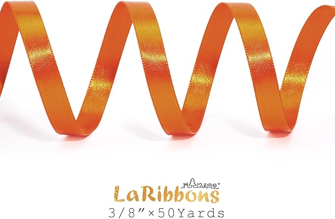 LaRibbons Orange Satin Ribbon 3/8 Inch 50 Yards Thin Luxury Double Faced Russet - Image 4